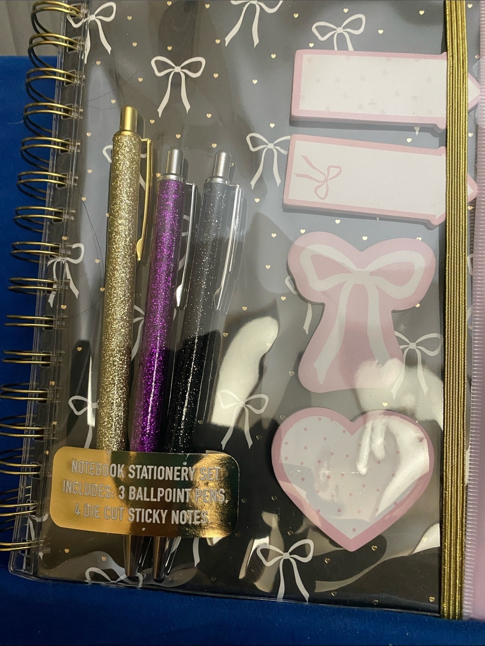 Glitter Pen & Sticky Note and journal Set - Gold, Purple, Silver, Pink